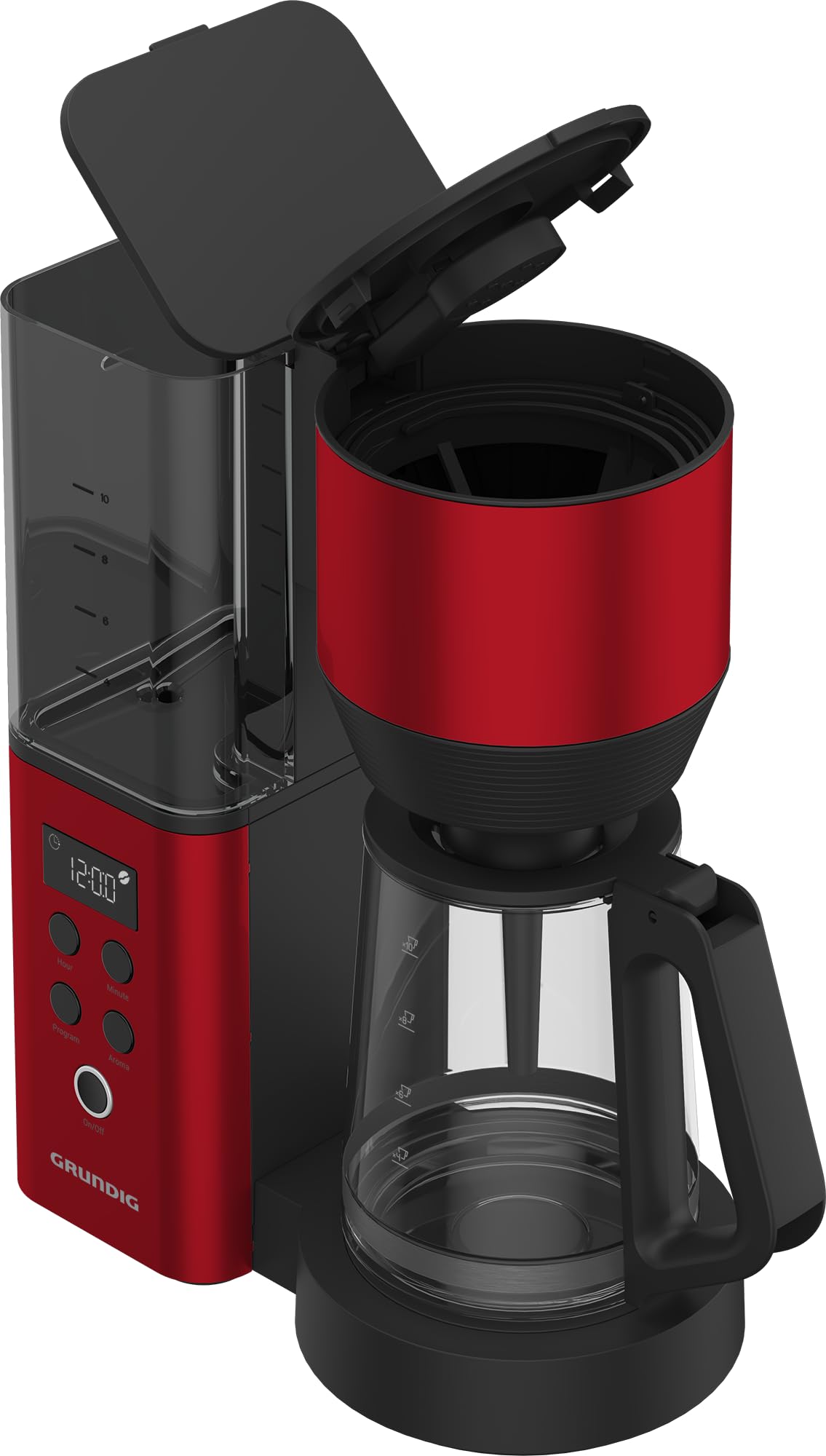 GRUNDIG - KM 8440 Filter-Kaffeemaschine - 1,25 Liter Kapazität für 12 Tassen - 1000 Watt Leistung Timer-Programm Warmhaltefunktion Tropfschutz-System - Robustes Design - Rot