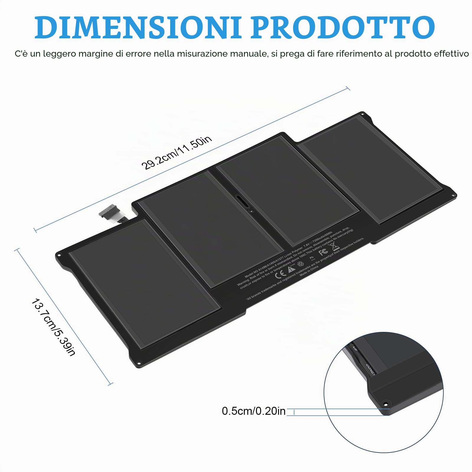 ASUNCELL 7.6V/55Wh A1405 Batteria del computer portatile per MacBookAir3,2 13" A1369 - (Late 2010，Mid 2011) MacBookAir5,2 13" A1466 - (Mid 2012，Mid 2013，Early 2014，Early 2015) A1377 A1405