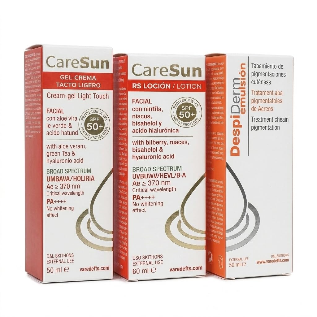 Kit Solar | Caresun RS, Caresun Gel Tacto Ligero, Despiderm | Protección UVB UVA IR HEVL | Antioxidante para Piel Sensible, Reactiva y Rosácea | Acción Calmante | Uso Diario