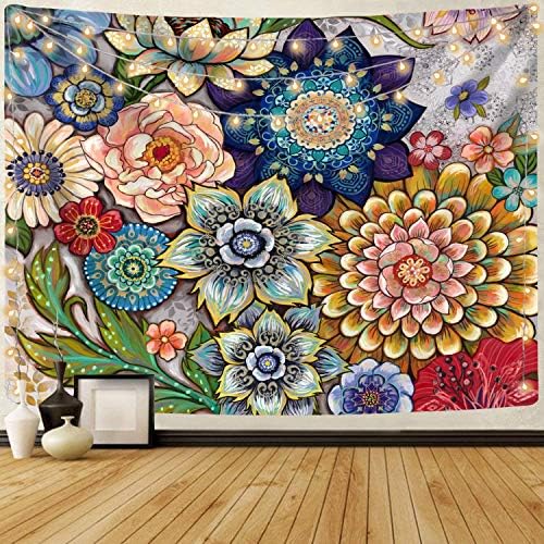 Neasow Colorful Floral Tapestry Wall hanging, Bright Boho Fabric Blossom Tapestries, Multi Color Tapestry for Bedroom Home Hippie Wall Decor 68×90 inch