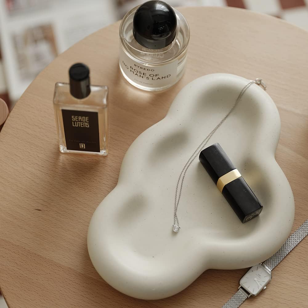 WENSHUO Chubby Jewelry Tray, Cute Cloud Trinket Dish, Matte Crème