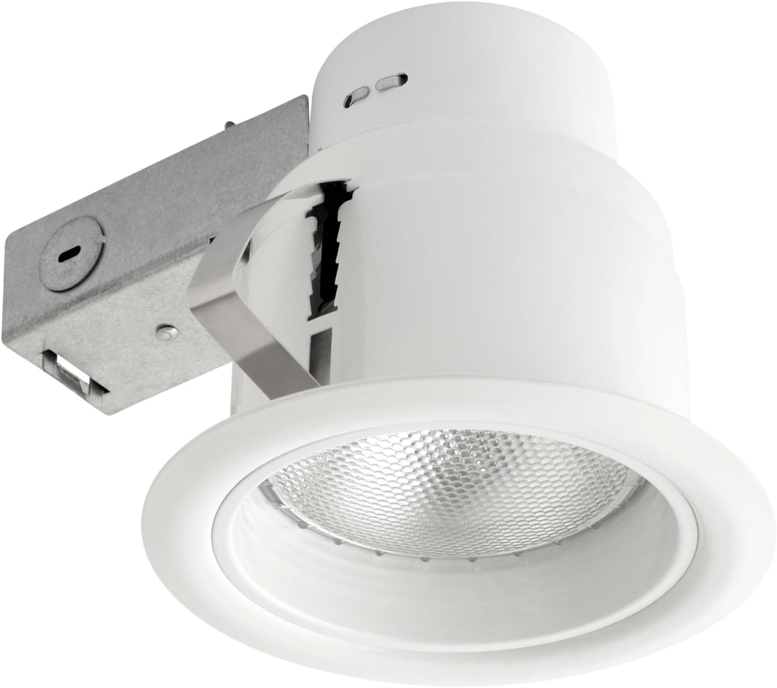 90671 5" Rust Proof Indoor/Outdoor Ridged Baffle Round Trim Recessed Lighting Kit, White, Easy Install Push-N-Click Clips, 4.5" Hole Size, Dimmable, Porch Light, Bulb Not Included