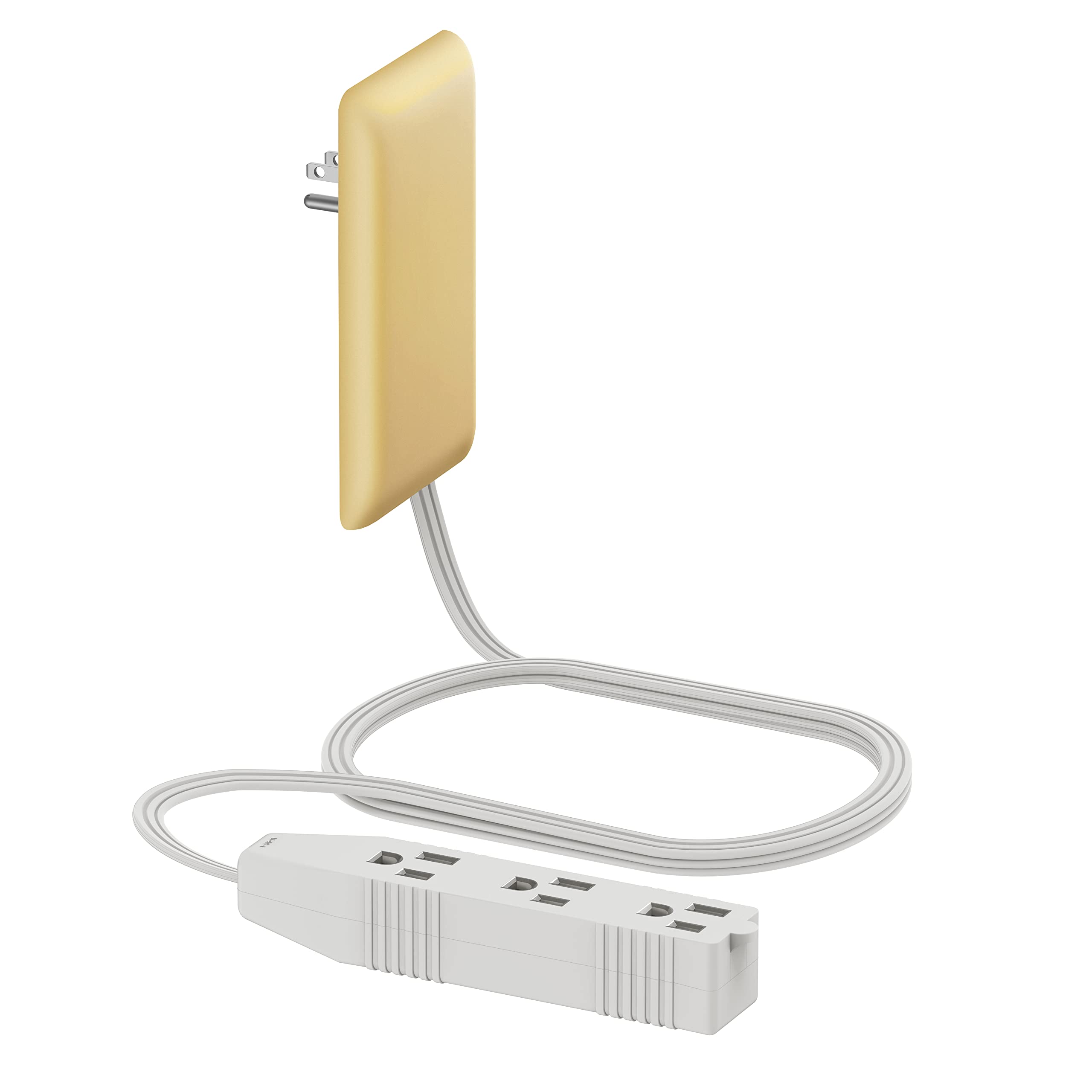 LIDER Flat-Face Outlet Extender with 3 Receptacles, Ultra-Thin Wall Plate Plug with Cord Extender and 3-Outlet Power Strip, 3ft Cord, LWE3-315-GD, Gold