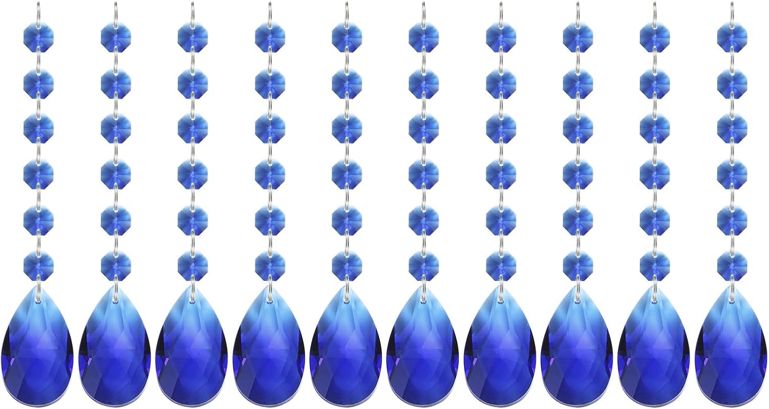 PATIKIL Teardrop Crystal Chandelier Pendants Beads, 10 Pack 165mm Length 38mm Chandelier Prisms Parts Ornaments Hanging Beads for DIY Arts Crafts Decoration, Dark Blue