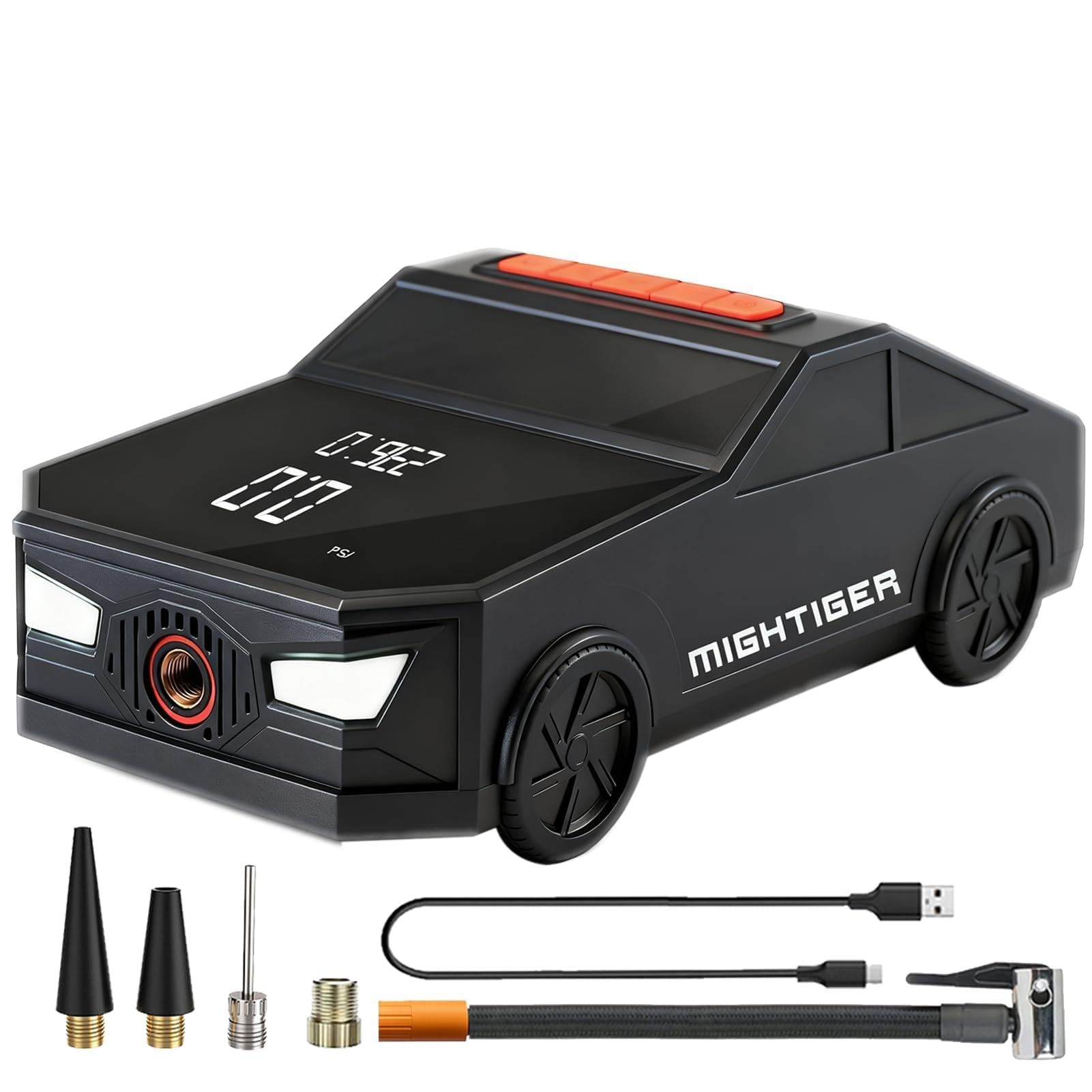 Tire Inflator Portable Air Compressor Cordless Mini Bike Air Pump with Digital Dual Values Display, 150 PSI Car Tires Air Pump with LED Lights&Pressure Gauge for Auto, Motorcycles, Bikes, Balls