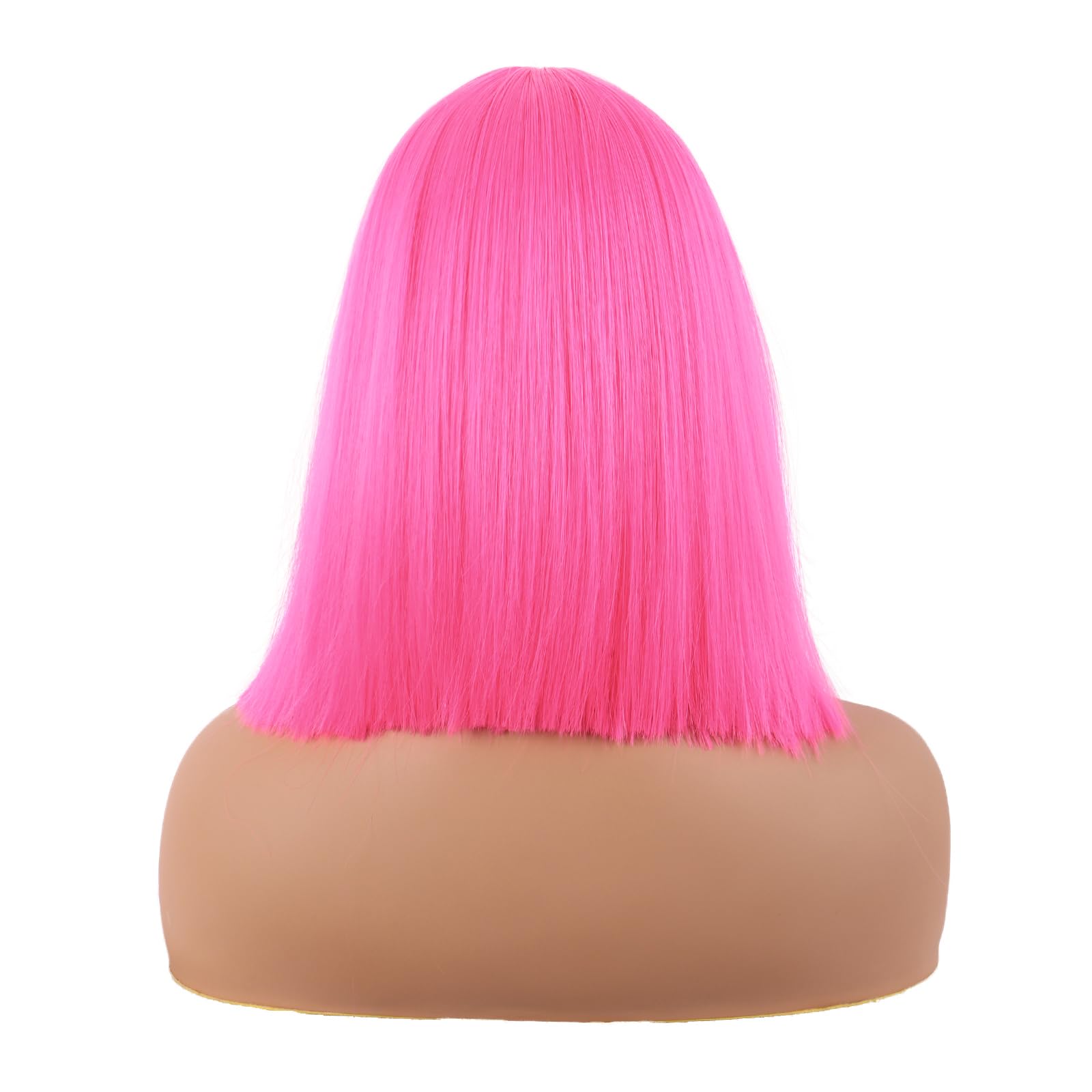 MapofBeauty 12 Inch/30 cm Straight Bob Flat Bangs Short Colorful Synthetic Hair Cosplay Party Wig (Neon Pink) - Image 4