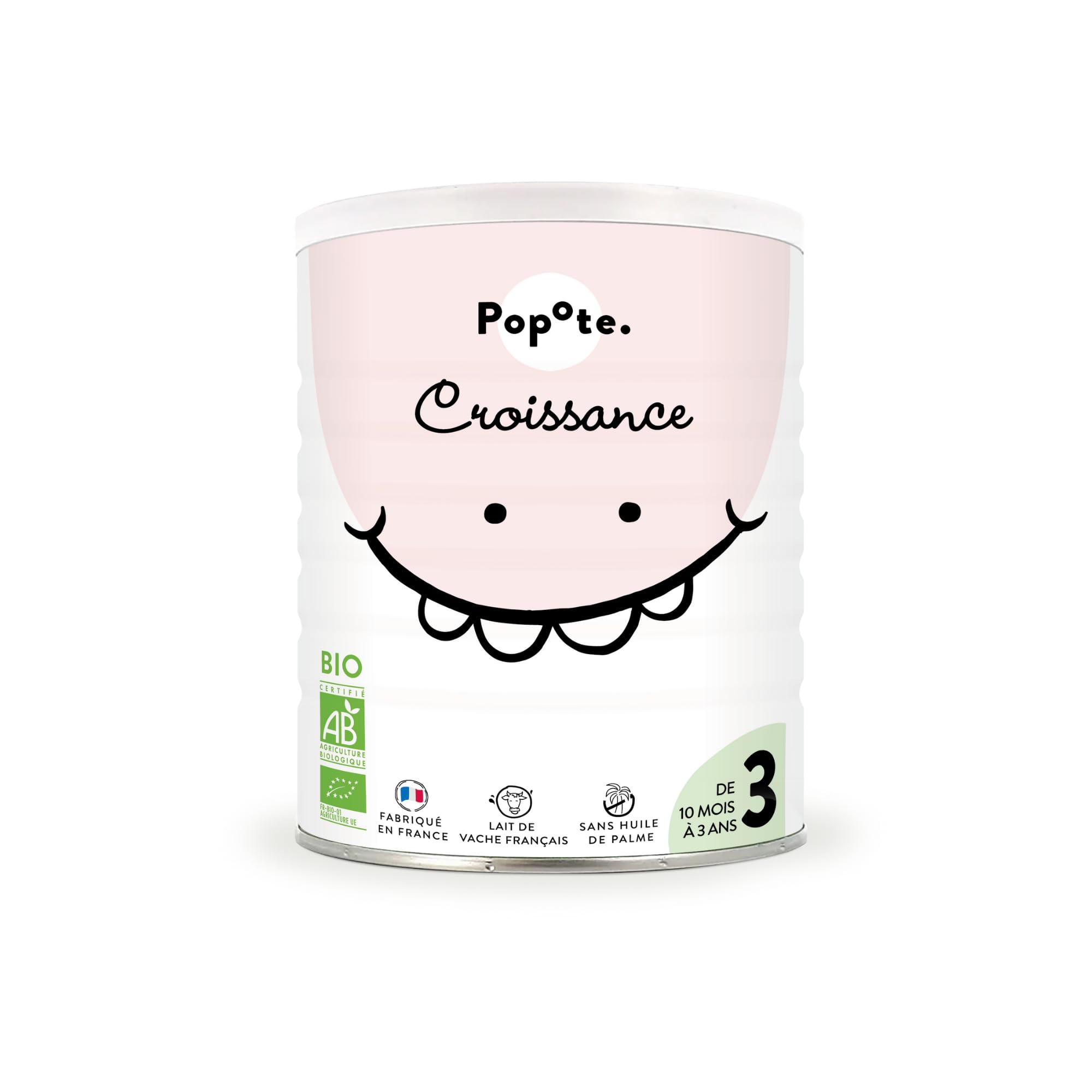 POPOTE - Lait infantile 3eme Age Bio 400 g - Lait en Poudre Dès 10 Mois - Formule Complète - Avec des Protéines, DHA, Fer et Vitamines Essentielles - Boîte Refermable Pratique