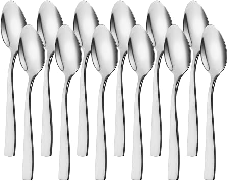 Teaspoons Set of 12,Stainless Steel Coffee Spoon,Dishwasher Safe, Perfect for Iced Coffee, Iced Tea, Milkshakes, Ice CreamSilvery