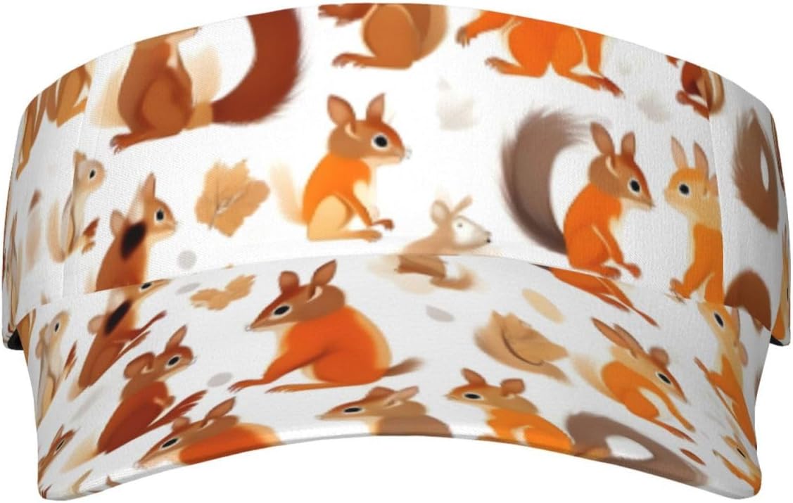 Cute Squirrels Print Foldable Sun Visor Hat Lightweight Adjustable Sun Visor Hat Outdoor Sports Cap for Adults Black