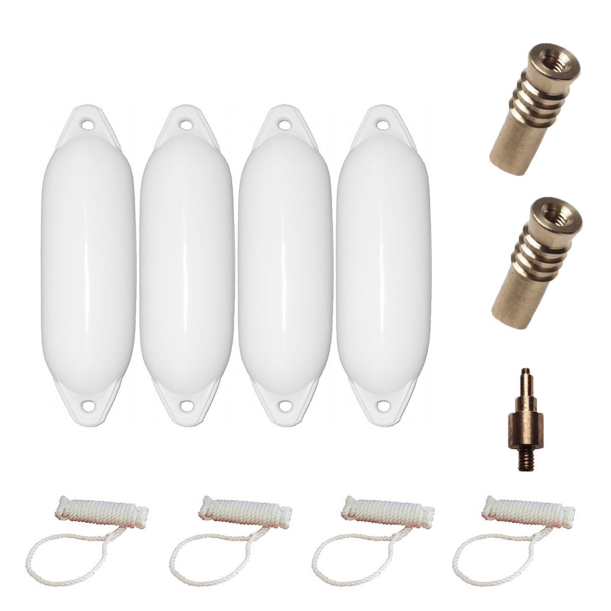 Majoni Komplettset 4er-Set Star 35 Schutzkörper für Boote mit 4 Leinen, 2 Ersatzventilen und 1 Ventiladapter - weiß 62 x 21 cm