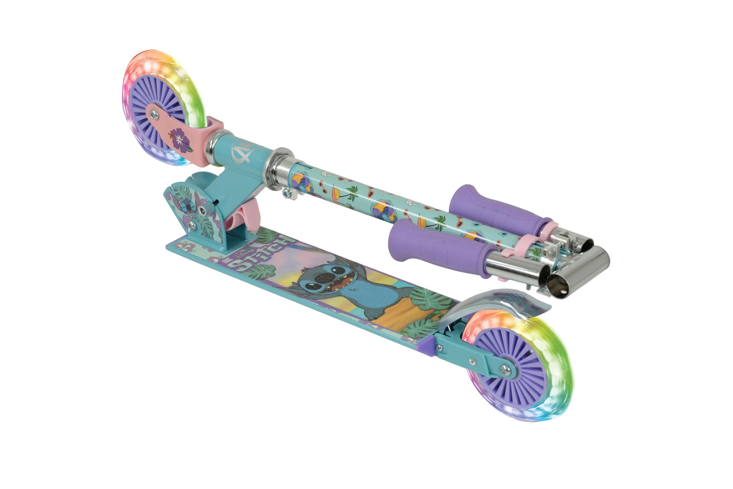 Stitch - Patinete Infantil para niñas y niños, Plegable, para niños y niñas, Patinete Iluminado Ajustable, Ruedas iluminadas, 58 x 30 x 80 cm