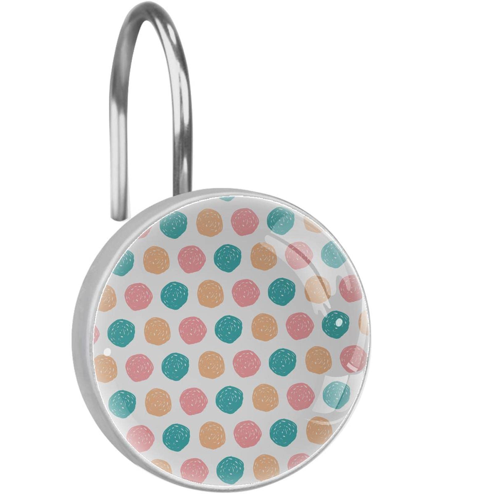 Crochets pour rideau de douche en acier inoxydable lot de 12 à pois colorés pour salle de bain