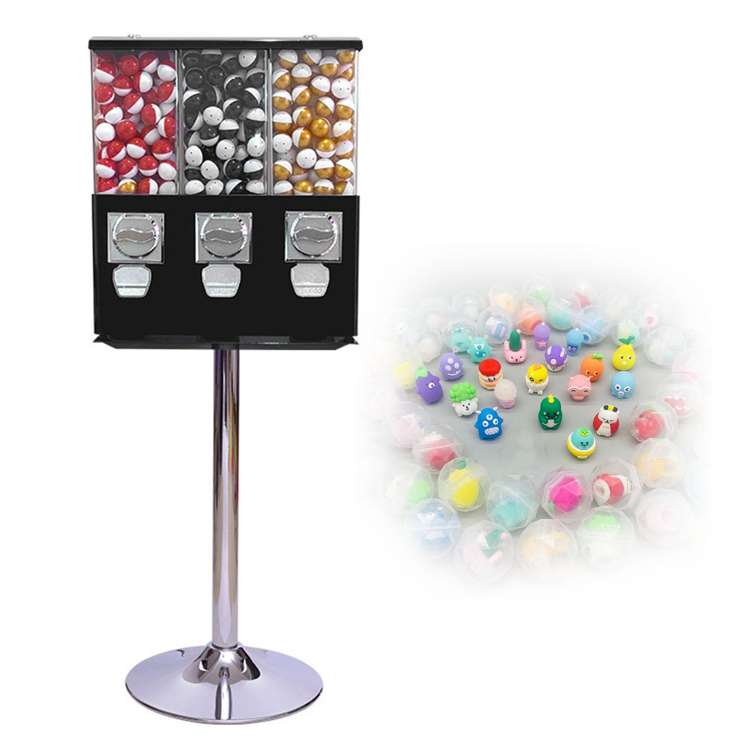 Distributore Triplo Caramelle Metallico Antifurto Monete Fino a 30mm Black | Struttura Metallica 3 Scomparti, Antifurto, Monete Max 30mm, Caramelle, Gomme, Capsule Giocattolo per Negozi E Sale Giochi