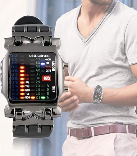 Miniatura 7 de VGEBY Reloj deportivo digital para hombre, reloj de pulsera con pantalla LED de matriz binaria con fecha