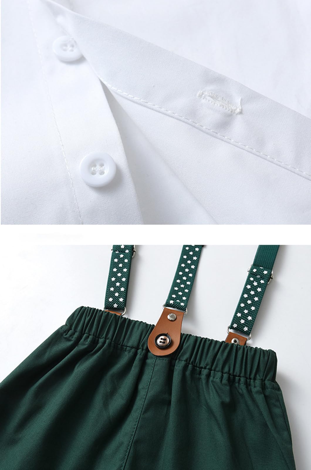 Completo Cerimonia Bambino, Ragazzo Camicia con Manica Corta + Papillon + Pantaloncini con Bretelle 4 Pezzi per Nozze Compleanno Matrimonio Partito