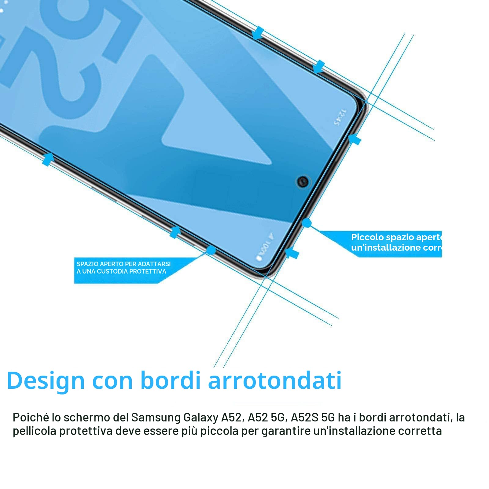 NEW'C 2 Pezzi, Vetro Temperato per Samsung Galaxy A52, A52 5G, A52S 5G, Pellicola Prottetiva Anti Graffio, Anti-Impronte, Senza Bolle, Durezza 9H, 0,33mm Ultra Trasparente, Ultra Resistente