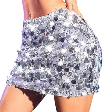 GRAEEN Sequin Skirts Bodycon Mini Skirt Shiny Rave Outfits Skirts Night Out Party Clubwear Skirt for Women