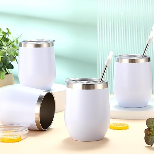 Miniatura 3 de 30 vasos de vino de acero inoxidable de 12 onzas, vasos de vino aislados al vacío de doble pared a granel con tapas y pajitas, tazas de viaje, tazas