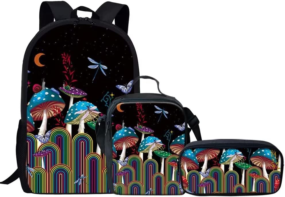 GIFTPUZZ Penguin Print Backpack Set 3 Pieces Include 15Inch Book Bag/Pencil Case/Lunchbox Fashion School Bookbags Daypacks Laptop Backpack for Teen Girls Boys