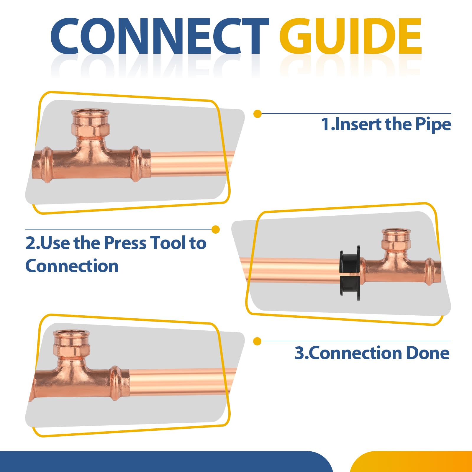 Paquete de 20 racores de Cobre a presión GUOFIS, 3/4" x 3/4" a presión x 3/4" NPT Hembra en T para conexión de tuberías de Cobre (PRESS079-20Pack)