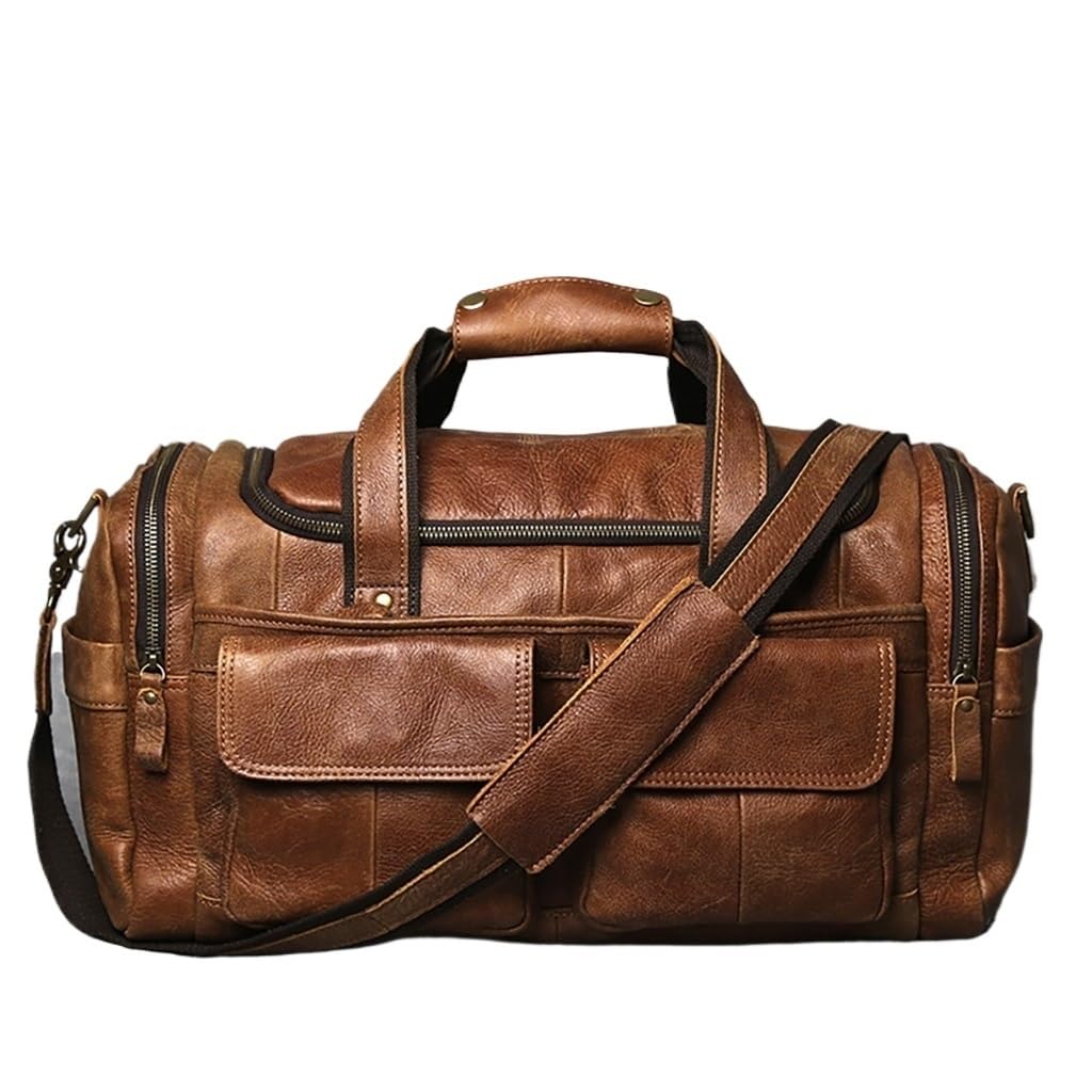 MVNOIRE Vintage Mens Hand Luggage Bag Travel Genuine Leather Large Capacity Single Shoulder Messenger For 14 Inch Laptop