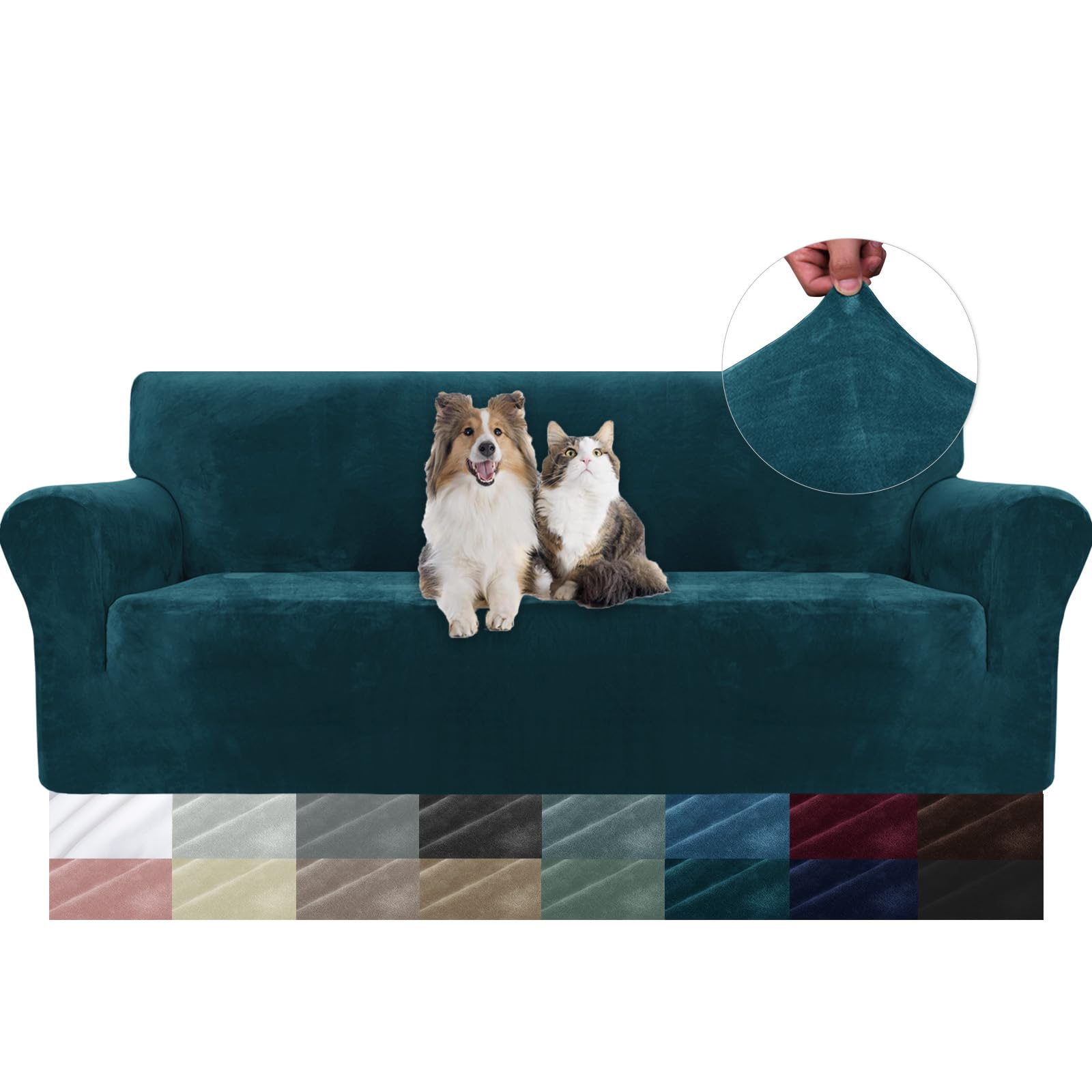 YSTELLAA Copridivano Velluto 3 Posti con Braccioli, Copridivani AntiGraffio Gatto, Fuzzy Copri Divano Elasticizzato Elastico, Universale Sofa Cover Antimacchia Lavabile Antiscivolo, Verde Scuro
