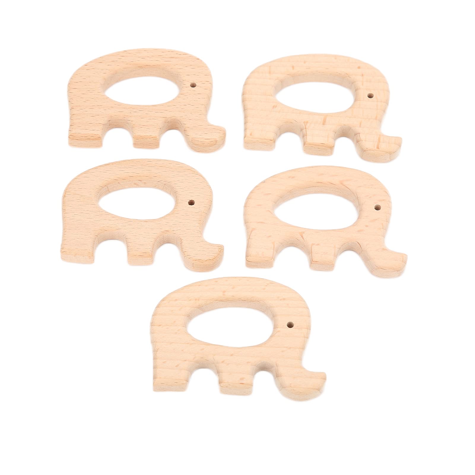 Fdit Natural Wooden Baby Teether Set 5 Piece Solid Beech Wood Teething Toys for Infants 0 to 12 Months Montessori Sensory Chew Rings (Elephant)
