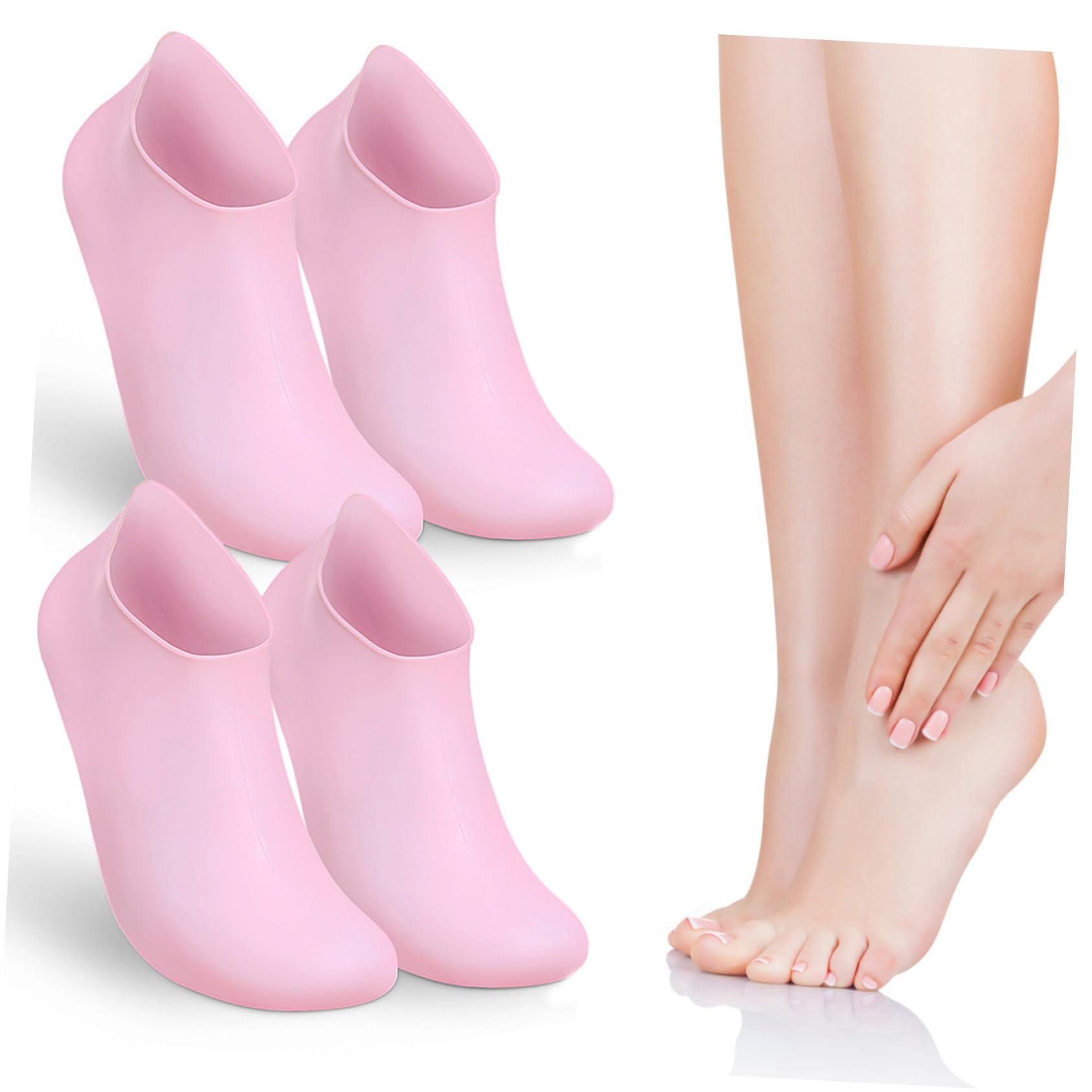 WOFASHPURET 2Pairs Gel Silicone Socks for Foot Care Moisturizing Spa Socks for Dry Cracked Feet Reusable Foot Masks XL Comfortable Hydrating Socks for Women