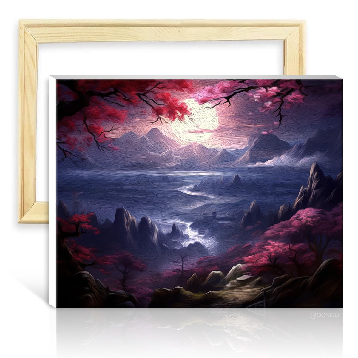 TANGFEIY on Canvas Paint by Numbers Japanese Cherry Blossom Landscape Oil Painting DIY Digital Art Artwork Art Paint by Numbers Kits No Frame(30x40cm)