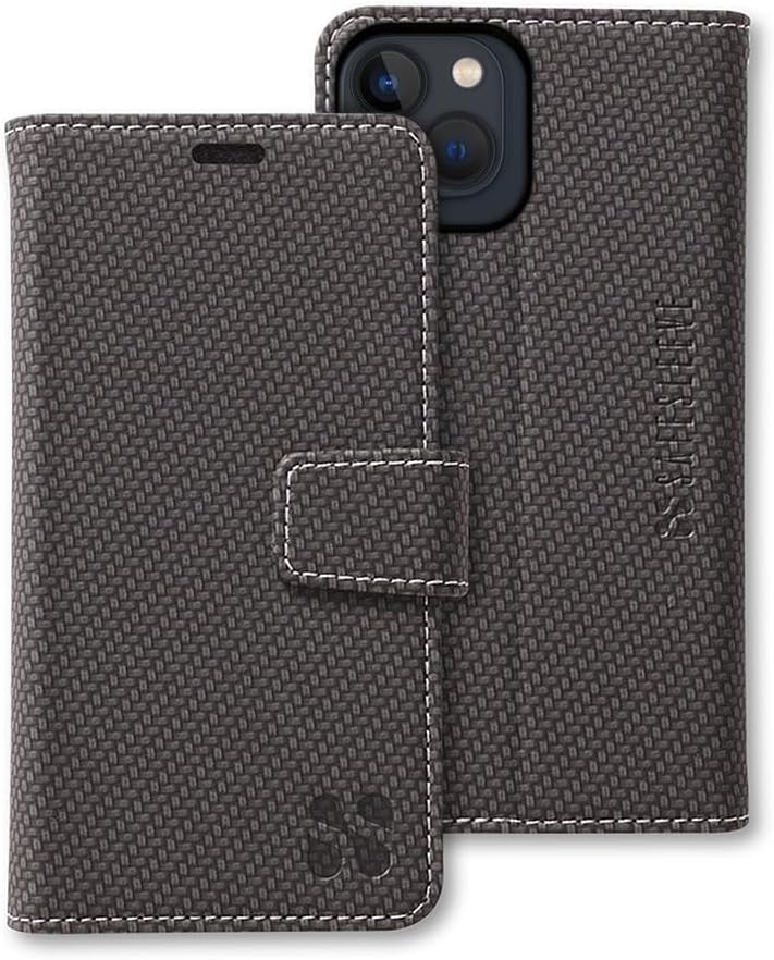 SafeSleeve Wallet Leather Case Detachable for iPhone 15 EMF Blocker for Cell Phone with 3 Card Holder & Adjustable Stand – Magnetic Closure, and Magnetic Folio Protection for Daily Use (Black)