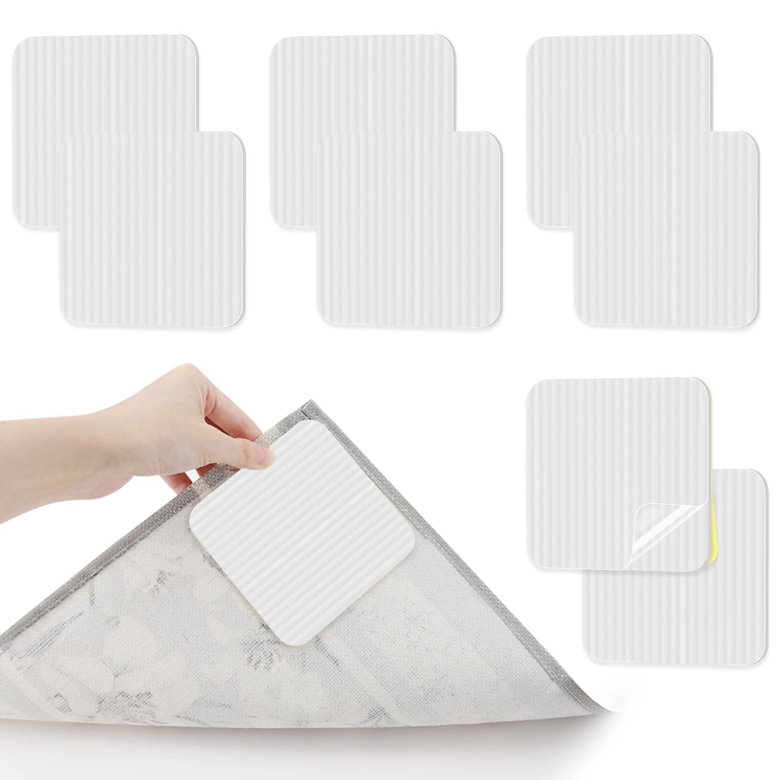 8 Tapis Antidérapants Réutilisables 10x10cm - Adhésifs Lavables Pour Tapis Et Moquette