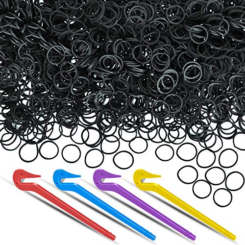 1000 Pcs Small Mini Rubber Bands and 4 Pcs Elastic Hair Bands Remover Cutter Set, Soft Elastic Tiny Black Rubber Bands for Kids, Girls, Pony Picks for Cutting Pony Rubber Hair Ties, Pain Free Ponytail