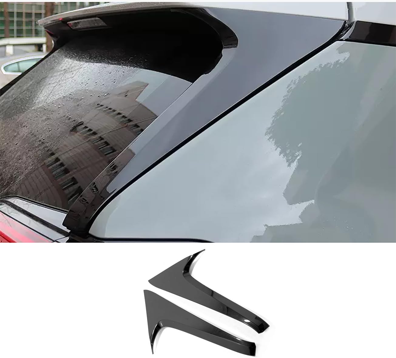 Car Accessories Exterior Rear Spoiler Wing Side Beveled Window Sill Pillar Molding Cover Trim (Glossy Black) Fit for Toyota RAV4 2019 2020 2021 2022 2023 2024 2025 ABS 2 PCS