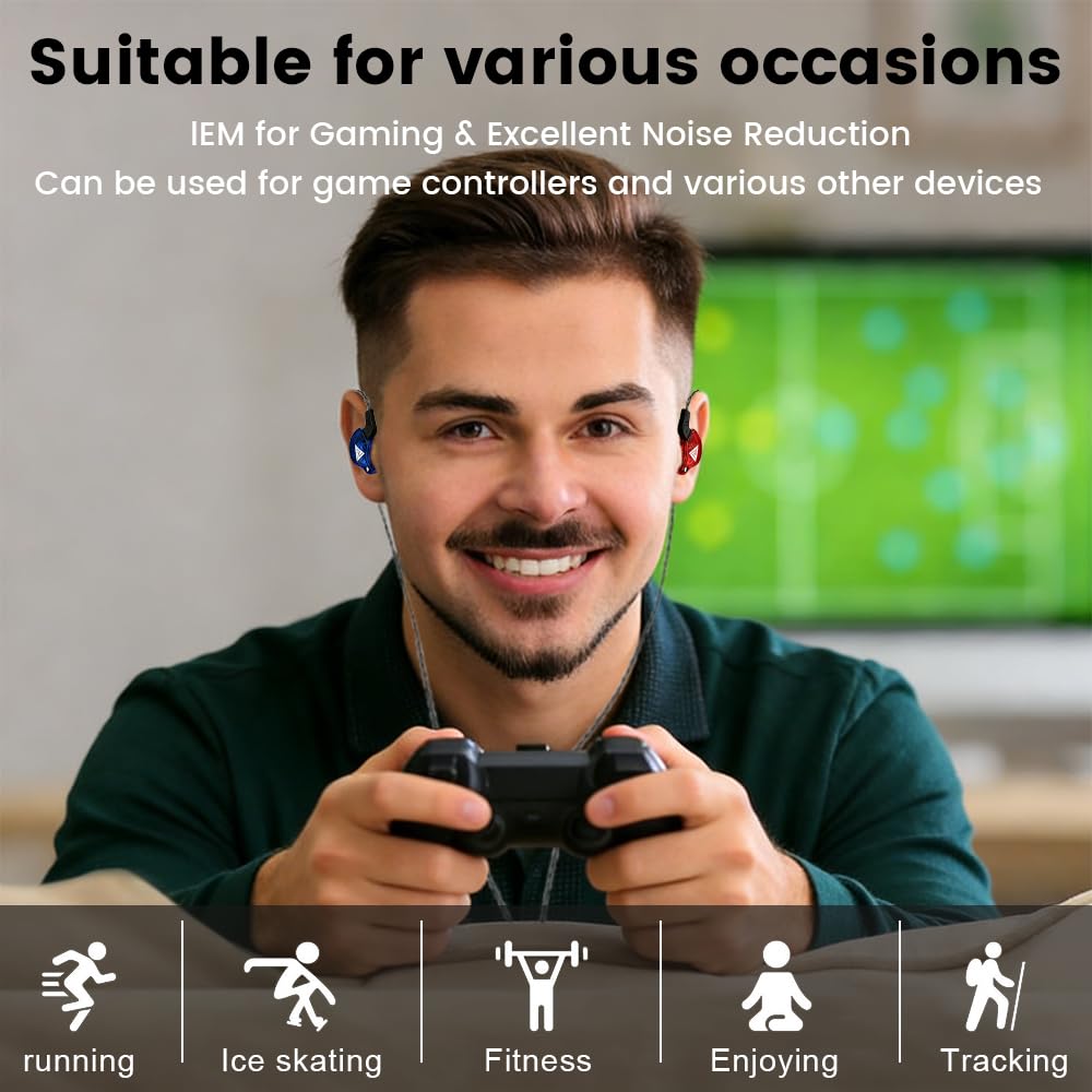 Auricolari da gioco con microfono, universali da 3,5 mm, HiFi, sportivi, per corsa, con microfono, auricolari musicali (withmic, rosso e blu)
