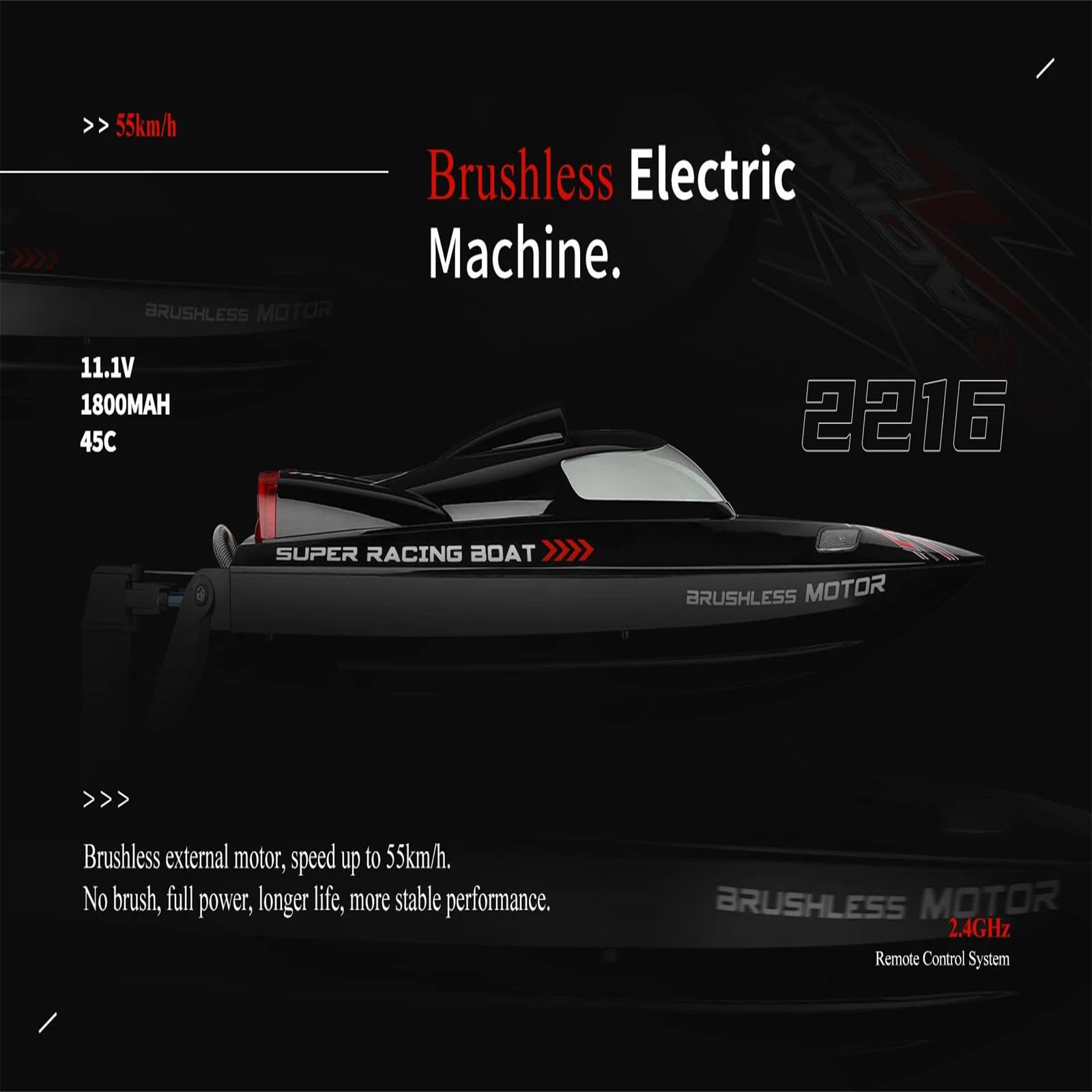 Wl916 Barca rc 2.4ghz 55km/h brushless Nave da Corsa ad Alta velocità telecomandata motoscafo Giocattolo per Adulti,Quadruple Battery