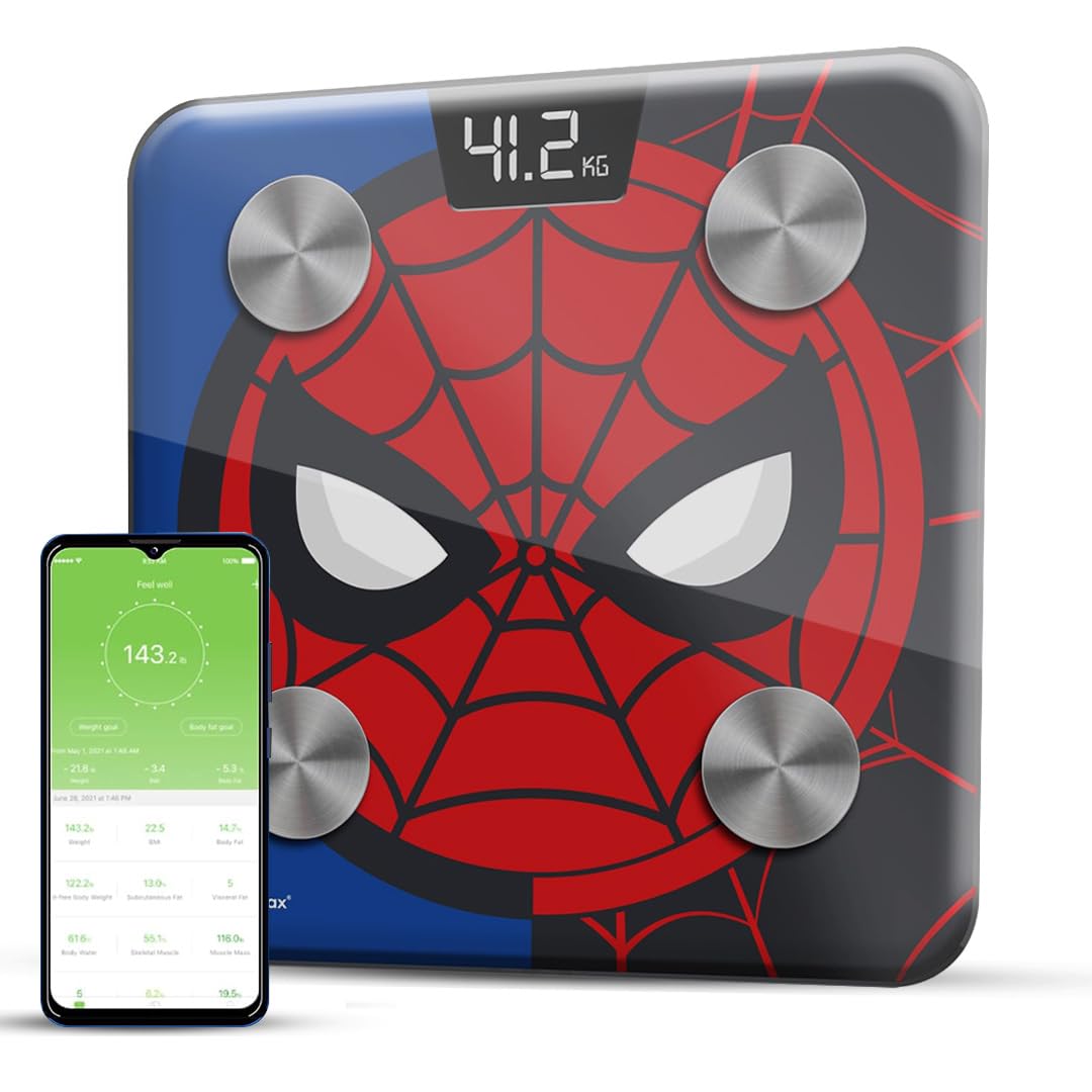 Powermax BCA-145 SPIDERMAN (RED) BMI Weight Machine for Body Weight, Digital Body Fat Analyzer & Smart Body Composition Weighing Scale, 13 Body Parameters, IOS/Android App Sync, 26 x 26 x 2.3cm-image-48