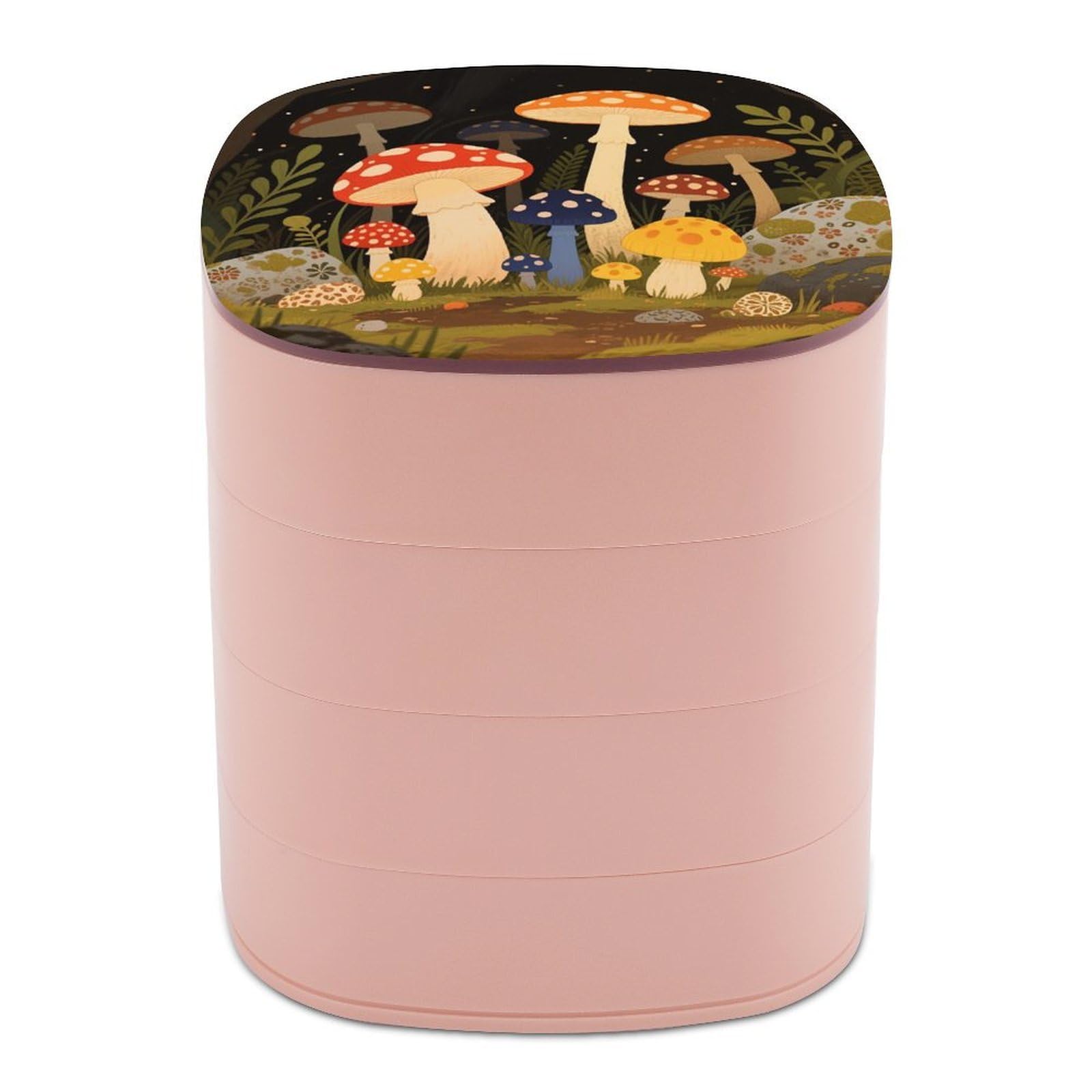 VstaDank Vintage Mushrooms Jewelry Box with Mirror 4-Layer Rotating Jewelry Tray Case Portable Jewelry Case Trinket Boxes Trinket Cases Travel Jewelry Organizer Earrings Storage Box