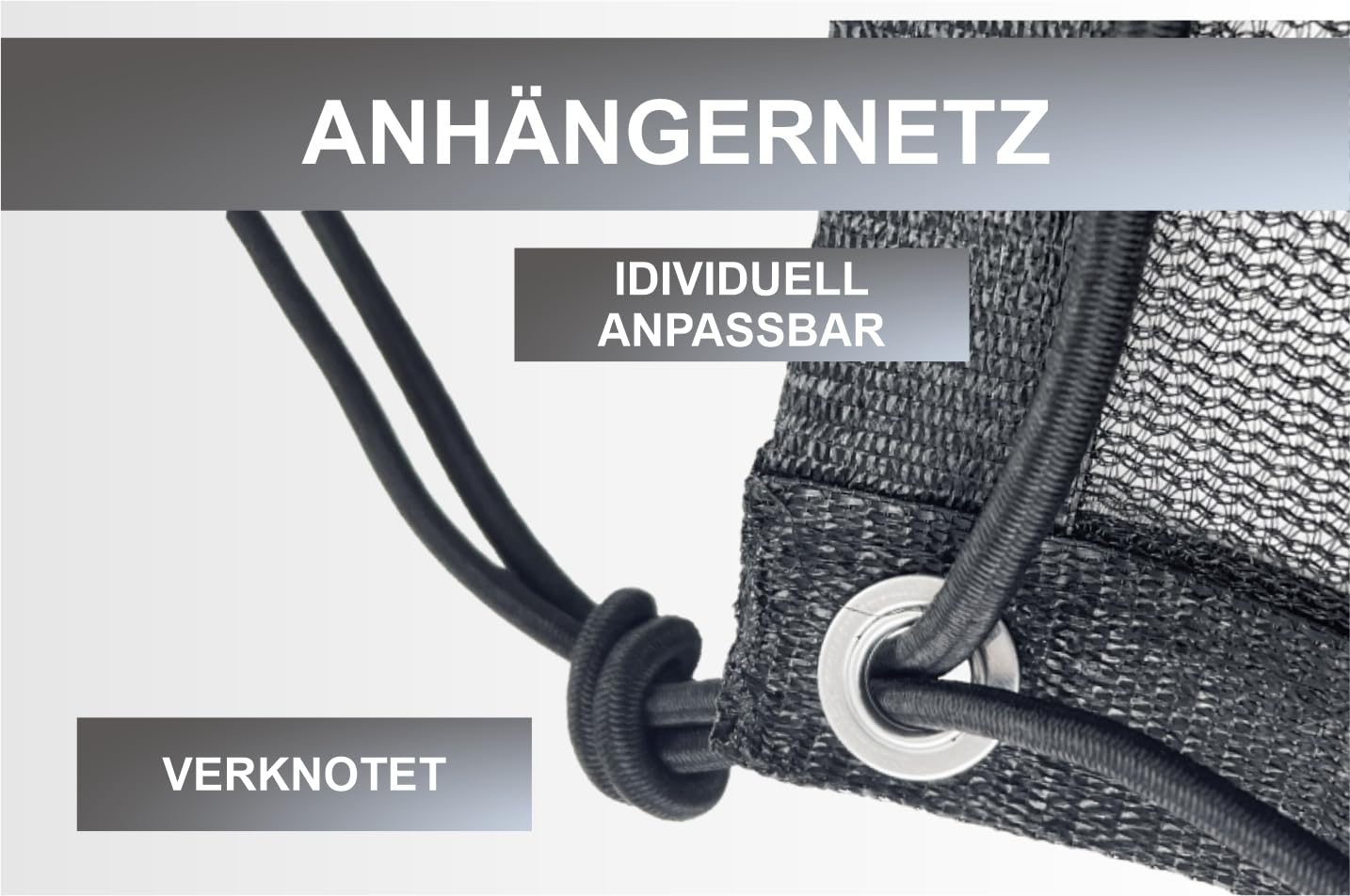 Robustes feinmaschiges Anhängernetz zur Ladungssicherung 2,5 x 4,5 m, Netz für Anhänger, PKW, Containernetz, schwarz, weitere Größen vorhanden