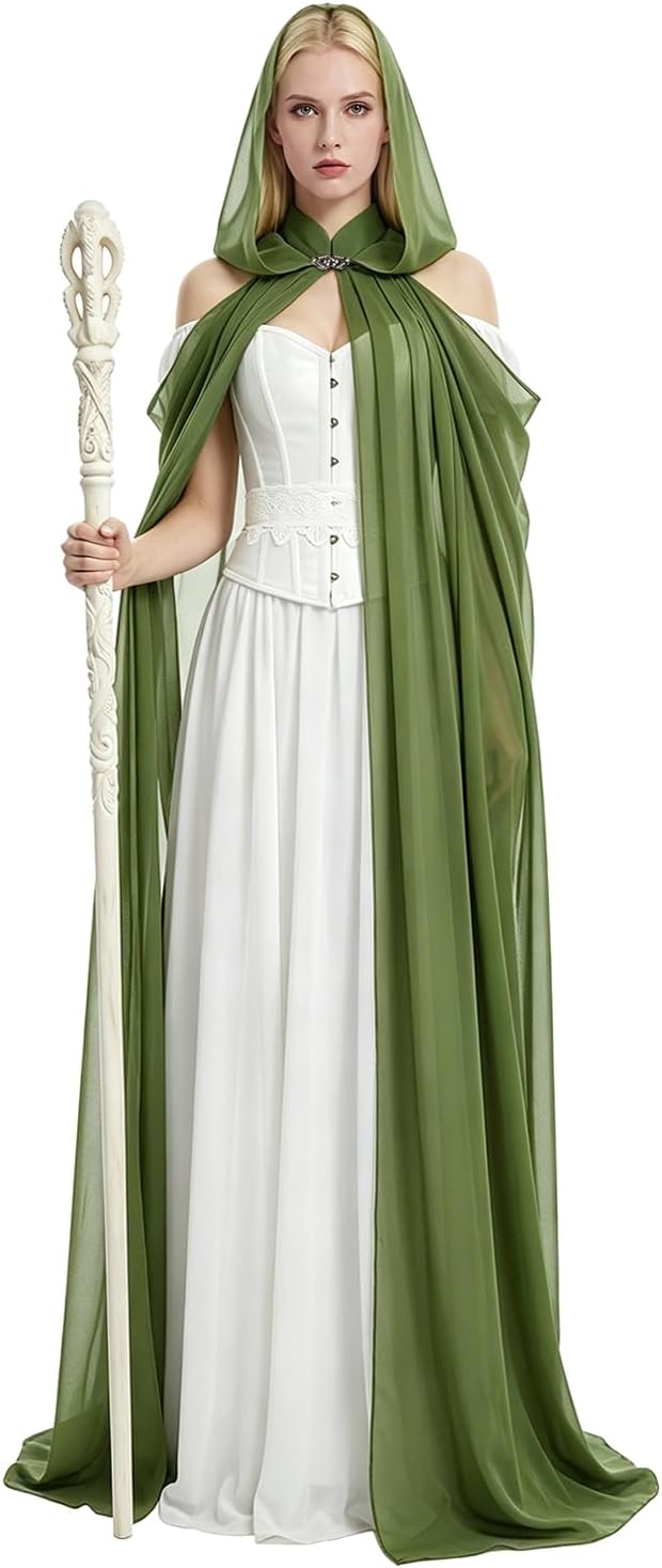 L'VOW Chiffon Hooded Cloak Women's Sheer Fairy Tulle Cape