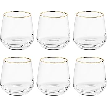BUTLERS Set of 6 Drinking Glasses with Gold Rim 345 ml Elegant Vintage Glasses - Touch of Gold - Water Glasses Set, Cocktail 