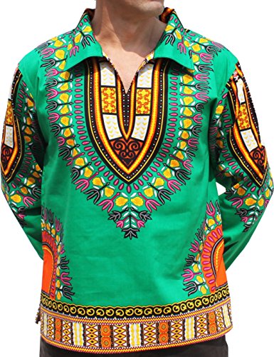 RaanPahMuang Brand European Poets Collar Long Sleeve Shirt African Dashiki Art