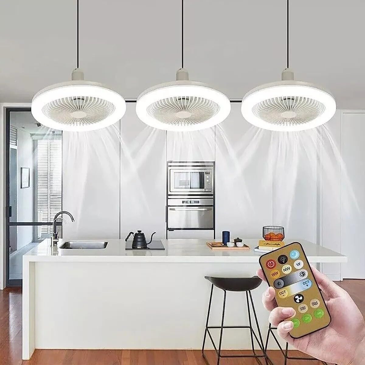 ALLPRESS Ventilatore da Soffitto con Luce LED, Attacco E27, Materiale ABS, Regolabile, Design 2 in 1, con Telecomando, per Casa e Ufficio AS-01579