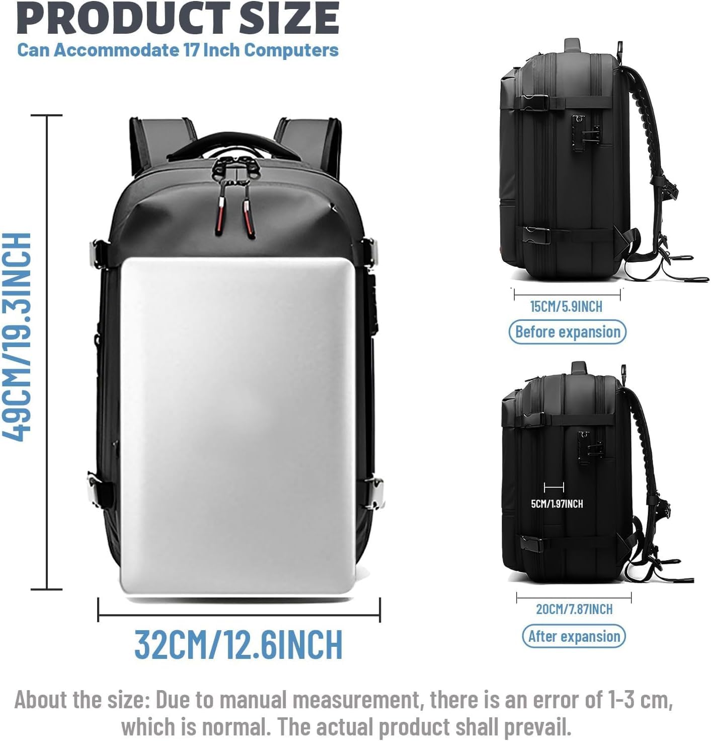 Bewinner Vakuum Rucksack – Wasserabweisender Erweiterbarer 60L mit Vakuum Kompression, Anti Diebstahl Vacuum Backpack für Reisen (GRÜN)