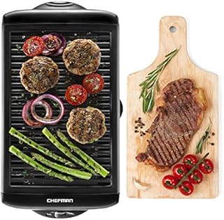 Chefman Electric Smokeless Indoor Grill w/Non-Stick Cooking Surface & Adjustable Temperature Knob from Warm to Sear for Customized BBQing, Dishwasher Safe Removable Water Tray, Black