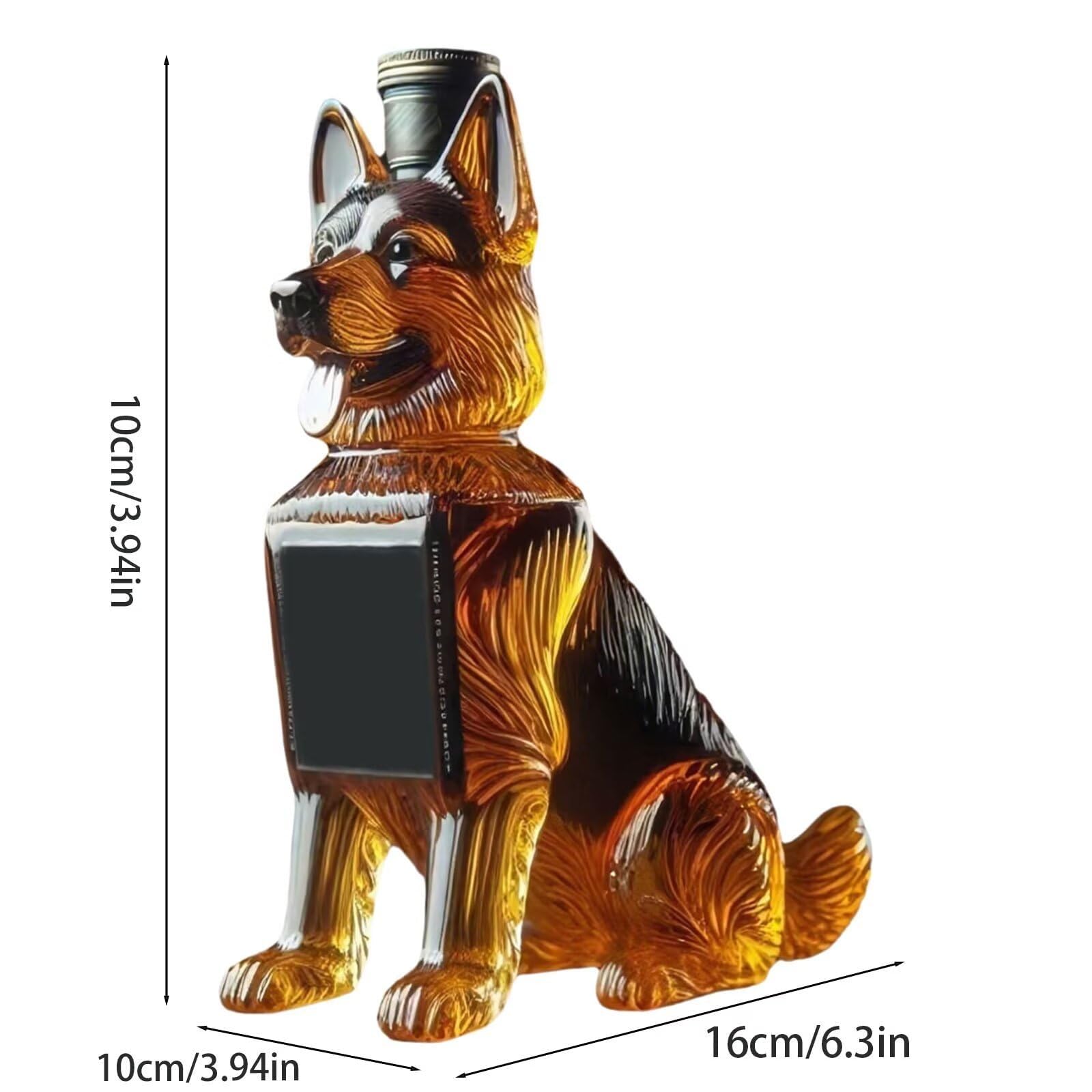 300ML Decantador Whisky Arte Escultura - Decantador De Whisky De Cristal 3D Con Diseño Novedoso, Botella De Whisky Con Forma De Pastor Alemán, Botellas Vacías Con Temática Animal