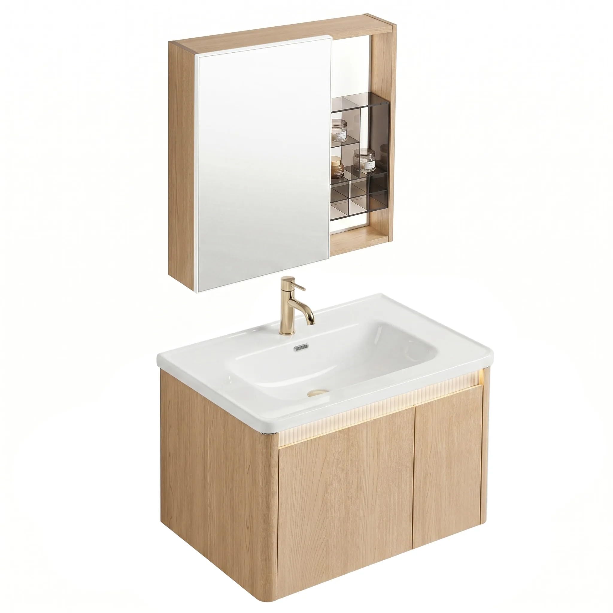Rea - Zestaw Mebli Łazienkowych Z Umywalką De07-70 Oak 70cm Brązowy - 51x71x49 cm