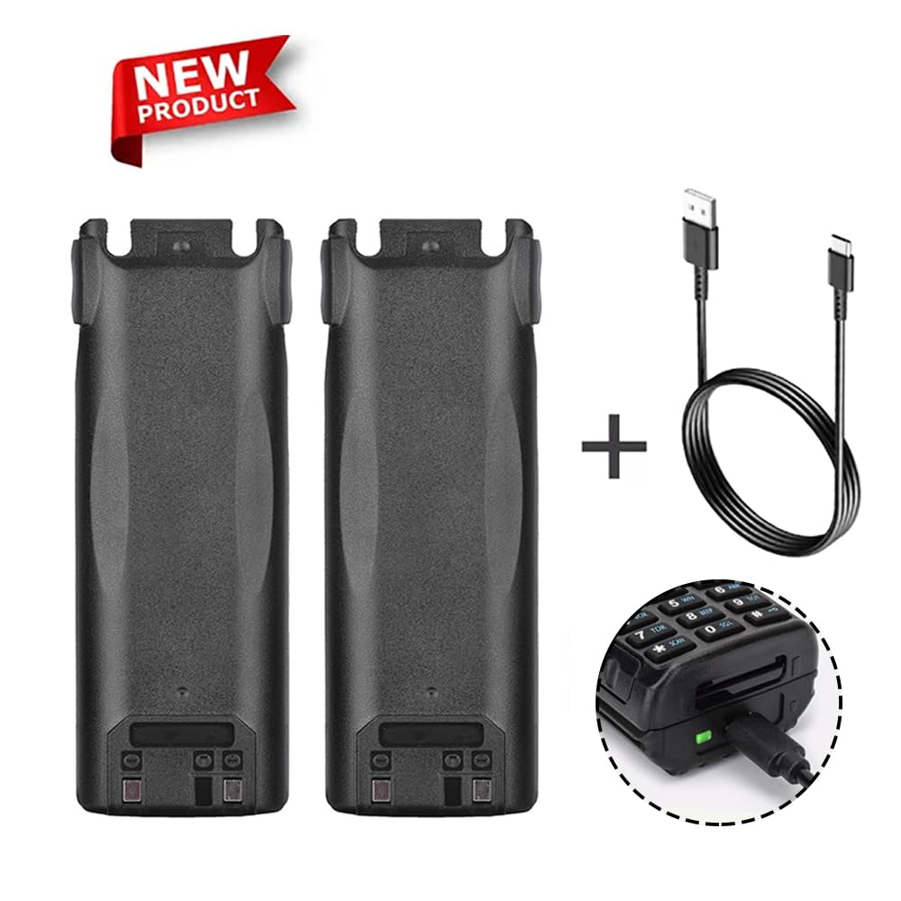 BAOFENG Two Way Radio Extended Li-ion Battery 7.4V 3800mAh BL-8 with Type C Charging Cable Compatible with uv-82 UV-82GHp UV-82-8W Radio(2 Battery+1 Cable)