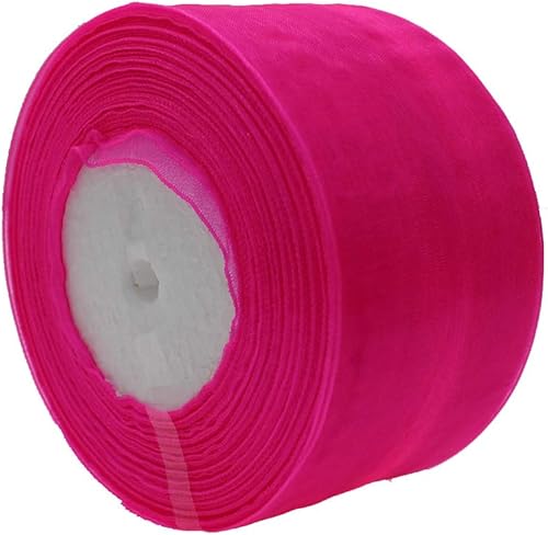 Cinta de organza de 2 pulgadas, 50 yardas, cinta transparente brillante para envolver regalos, decoración, manualidades (2 pulgadas, 650014 rosa