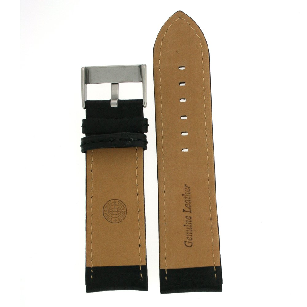 Tech Swiss Extra Wide Watch Band Genuine Leather Calfskin Black 20 millimeters
