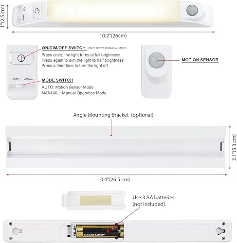 Miniatura 6 de Luz LED con sensor de movimiento para interiores, barra de iluminación de armario de 10 LED con pilas, luz de estante, luz debajo del gabinete, luz